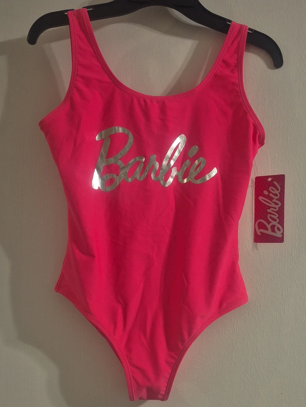Barbie Bright Pink One-Piece Swimsuit with Silver Logo